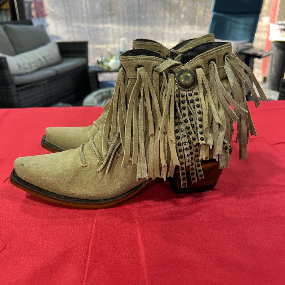 Lane Fringe Suede Ankle Boots - Tan